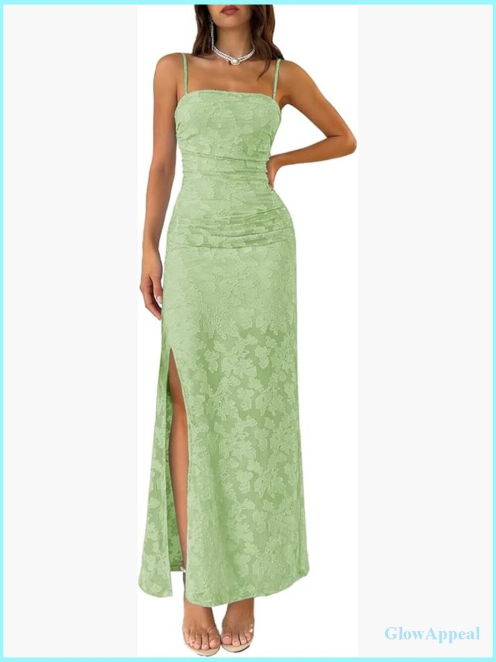 Summer Wedding Guest Dress Formal Spaghetti Strap Bodycon Ruched Floral Slit